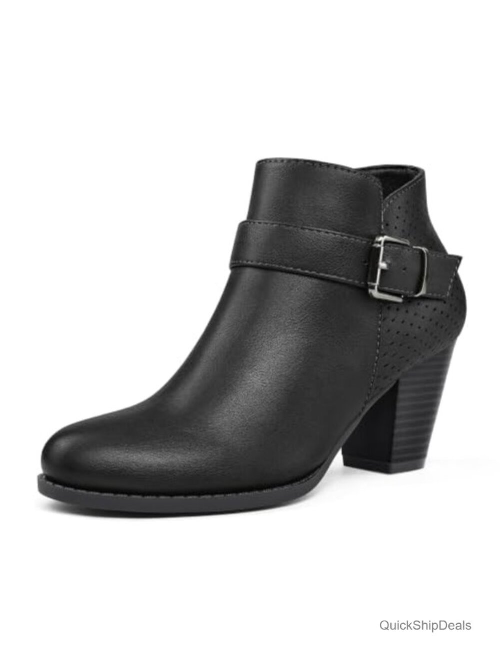 Women's Ankle Boots Stacked Chunky Heel Booties with Side Zipper